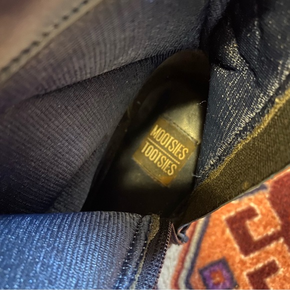 Y2K 2000s Denim Patchwork Ankle Boots Blue Square Toe Heels Booties Size 10 - Picture 7 of 11